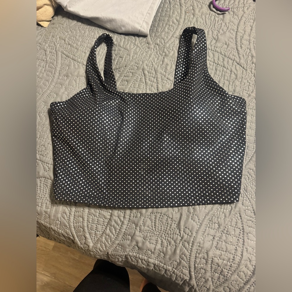 ZYIA Black and White Dotted Active Top/Sports Bra